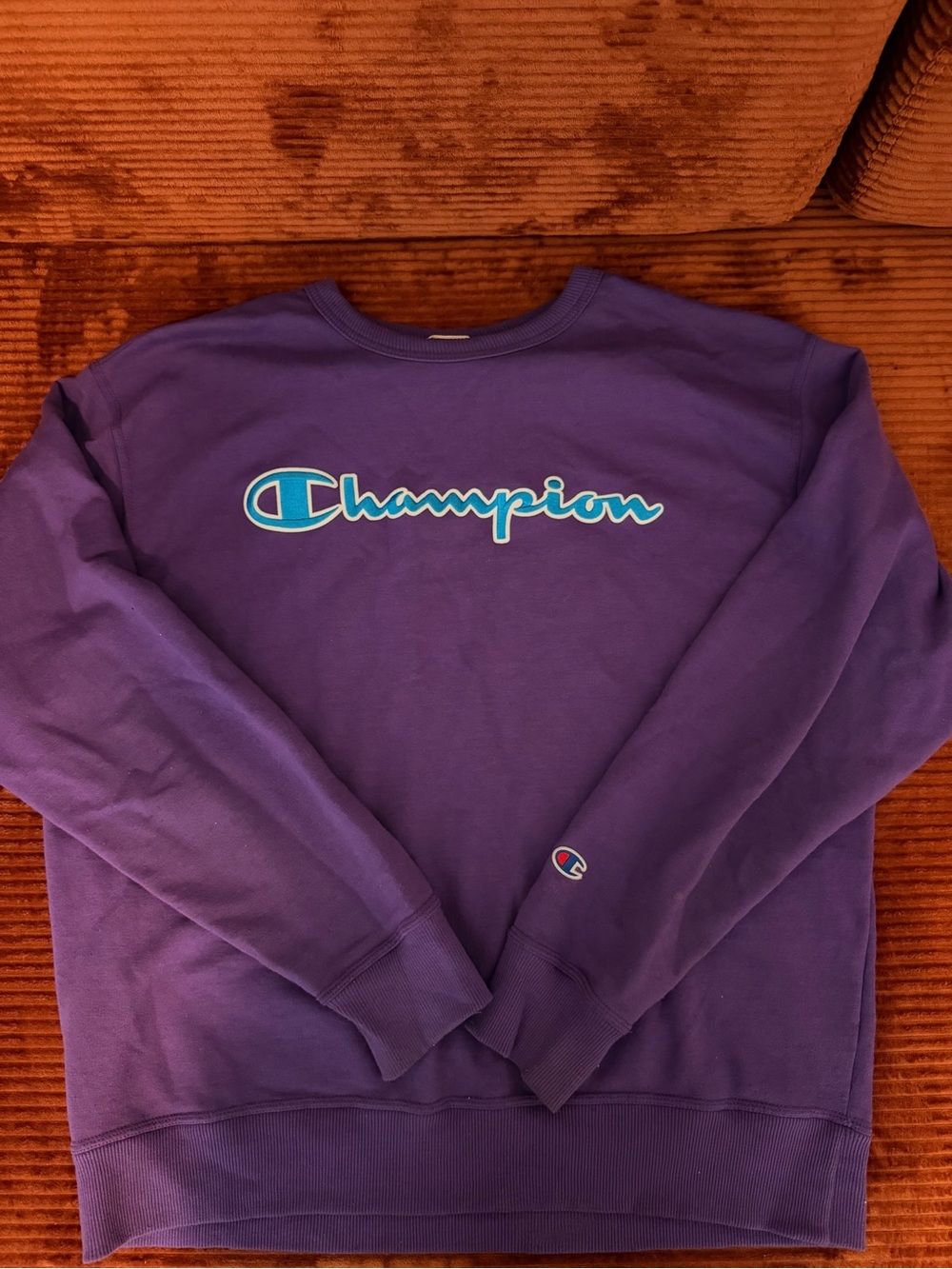 Champion Men's Purple Crewneck with blue embroidered Logo